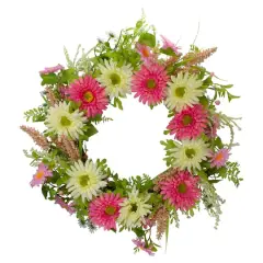 23" Pink & Yellow Chrysanthemum & Berry Floral Spring Wreath
