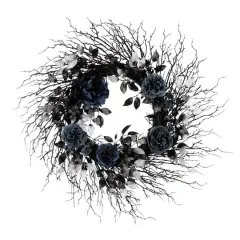 24" Halloween Moody Blue Rose & Twig Wreath