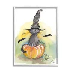 Stupell Industries Witch Cat on Pumpkin Framed Giclee Art White