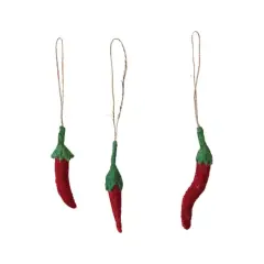 Hello Honey&reg; Red & Green Handmade Wool Felt Chili Pepper Ornament Set