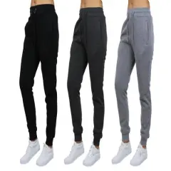 Galaxy by Harvic Women's Relaxed Fit Fleece-Lined Jogger Sweatpants 3 Pack Black/Charcoal/Heather Gray