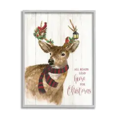 Stupell Industries All Roads Lead Home Christmas Deer Framed Giclee Art Gray