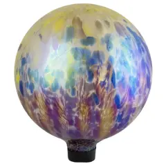 10" Yellow and Blue Iridescent Reflective Glass Garden Gazing Ball