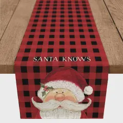 Santa Knows on Plaid 16x72 Poly Twill Table Runner