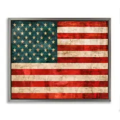 Stupell Industries US American Flag Rustic Pattern Floater Framed Art Gray