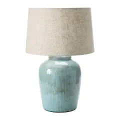 Hello Honey&reg; 25" Aqua Reactive Glass Coastal Stoneware Table Lamp with Linen Shade