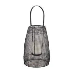 Black Iron Modern Candle Holder Lantern, 13" x 8" x 8"