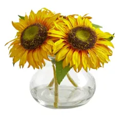 8" Sunflower Arrangement in Glass Vase
