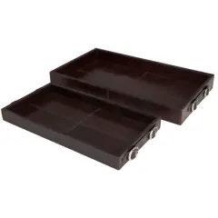 Leather Nesting Tray with Buckle Handles D&eacute;cor Set Dark Brown