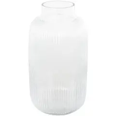 14" Clear Glass Ribbed Decorative Vase