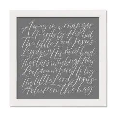Away in a Manger White Framed Canvas Wall Art