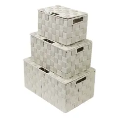 Sorbus 3-Piece Woven Basket with Lid Set Beige