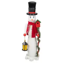 18" Glittered Wooden Snowman & Bird Nutcracker