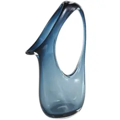 Blue Abstract Glass Vase with Cutout Handle & Elongated Opening Ombre Blue