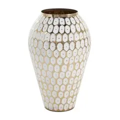 11" Gold & White Geometric Dot Metal Vase