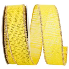 JAM Paper 1.375" x 10yd. Burlap Wired Gold Edge Ribbon Yellow