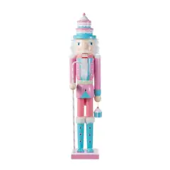 Glitzhome&reg; 24"H Wooden Christmas Pink Cake Nutcracker