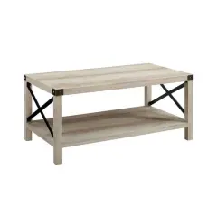 White Oak & Bronze Metal X Rustic Wood Coffee Table