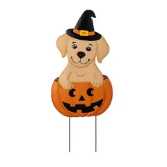 Glitzhome&reg; 32"H Halloween Metal Labrador in Pumpkin Yard Stake