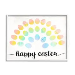 Stupell Industries Happy Easter Phrase Patterned Egg Rainbow Framed Giclee Art White