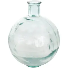 17" Clear Ribbed Round Glass Spanish Vase