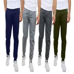 Galaxy by Harvic Fleece-Lined Men's Jogger Sweatpants with Zipper Pockets 4 Pack Navy/Heather Grey/Charcoal/Olive