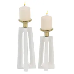 CosmoLiving by Cosmopolitan White Ceramic Modern Candle Holder Set