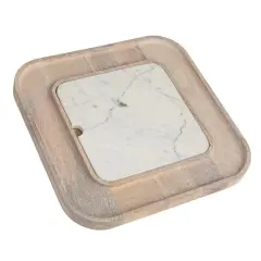 Hello Honey&reg; 13.5" White Marble & Wood Cutting Board on a Dish