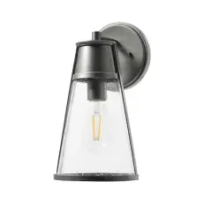 Hello Honey&reg; Robert Stevenson Lighting Jaxon Brushed Nickel Metal & Seedy Glass Outdoor Wall Sconce