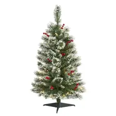 3ft. Pre-Lit Frosted Swiss Pine & Berries Artificial Christmas Tree with Clear LED Lights