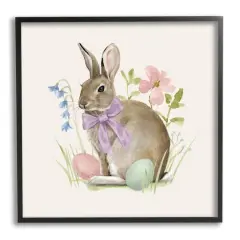 Stupell Industries Spring Bunny Rabbit Easter Eggs Blossoming Flowers Framed Giclee Art Black