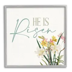 Stupell Industries He Is Risen Religious Easter Holiday Flower Blossoms Framed Giclee Art Gray