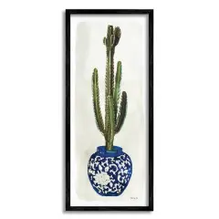 Stupell Industries Cactus in Blue Ornate Vase Wall Accent with Black Frame