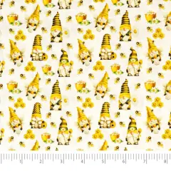 SINGER White Bee Gnomes Cotton Fabric