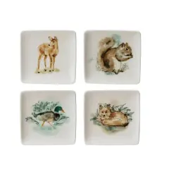 Hello Honey&reg; 4" Woodland Animal Square Stoneware Plate Set