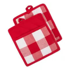 DII&reg; Buffalo Check Potholders, 2ct. Tango Red/White