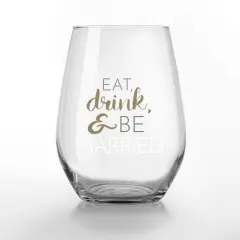 15oz. Eat Drink & Be Married Printed Stemless Wine Glass
