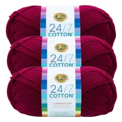 3 Pack Lion Brand&reg; 24/7 Cotton&reg; Yarn Magenta