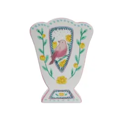 Hello Honey&reg; 8.5" Ceramic Fan Shaped Vase with Painted Bird Design