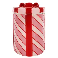 8.5" Pink & Red Striped Gift Ceramic Container with Lid by Ashland&reg;