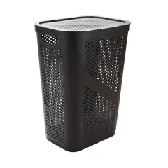 Mind Reader 60L Perforated Plastic Laundry Hamper with Lid Brown