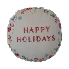Hello Honey&reg; 16" Happy Holidays Embroidery Round Cotton Slub Pillow