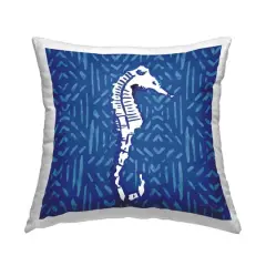 Stupell Industries White Seahorse Aquatic Blue Diamond Pattern Throw Pillow, 18" x 18"