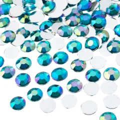 John Bead 8mm Acrylic Round Flat Back Rhinestones, 1,000ct. Turquoise AB