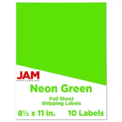 JAM Paper Shipping Labels, 8.5" x 11" Neon Green