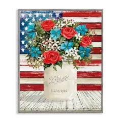 Stupell Industries Americana Flag Festive Bouquet Framed Giclee Art Gray