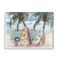 Stupell Industries Summer Waves Tropical Van Surfboards Framed Giclee Art White