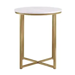 Walker Edison 16" Glam Round Side Table Faux White Marble/Gold