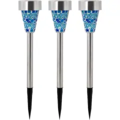 15.5" Blue Mosaic Stained Glass Solar Powered LED Pathway Markers