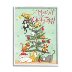 Stupell Industries Meowy Christmas Cats Framed Gicl&eacute;e Art Green with White Frame